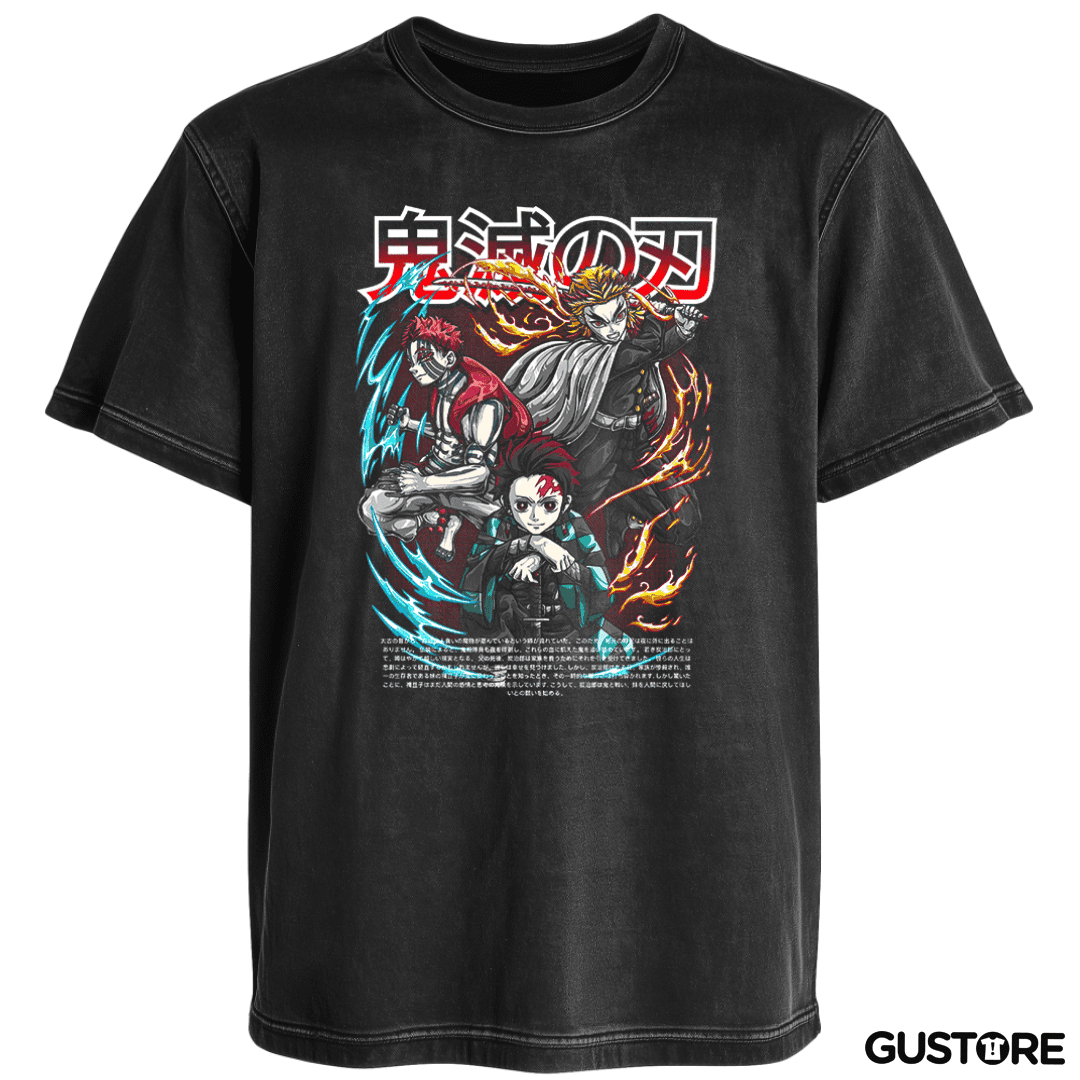Polera desgastada Rengoku y Tanjiro vs Akaza