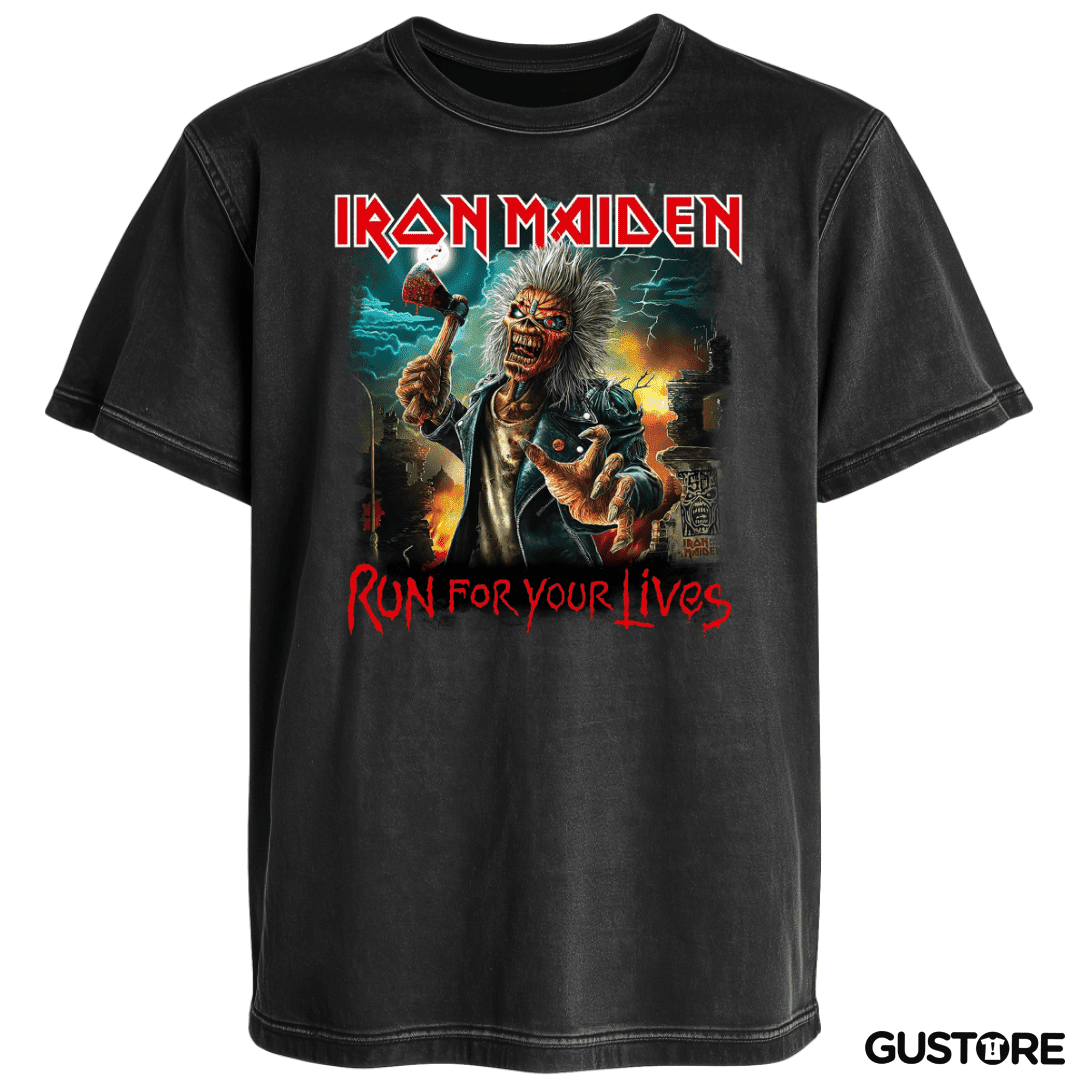 Polera desgastada Iron Maiden Run For Your Lives