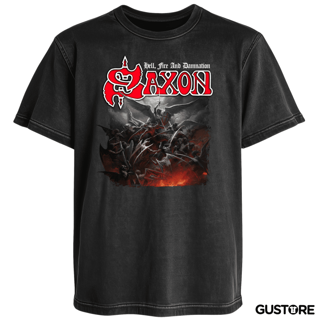 Polera desgastada Saxon Hell Fire and Damnation