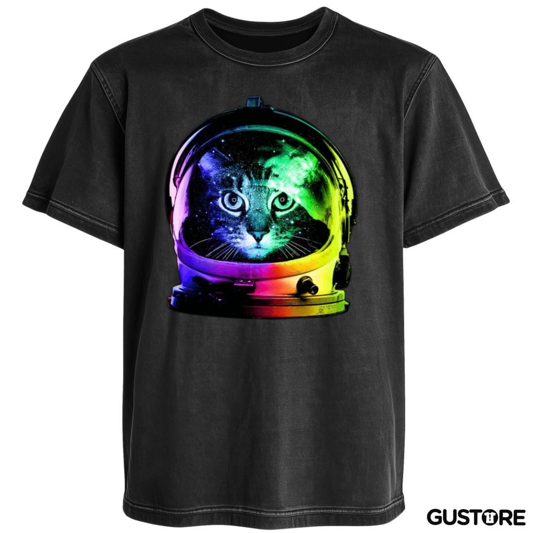 Polera desgastada Gatito espacio