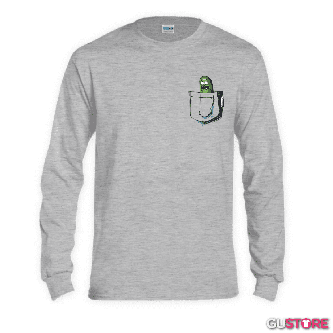 Polera manga larga Pickle rick de bolsillo