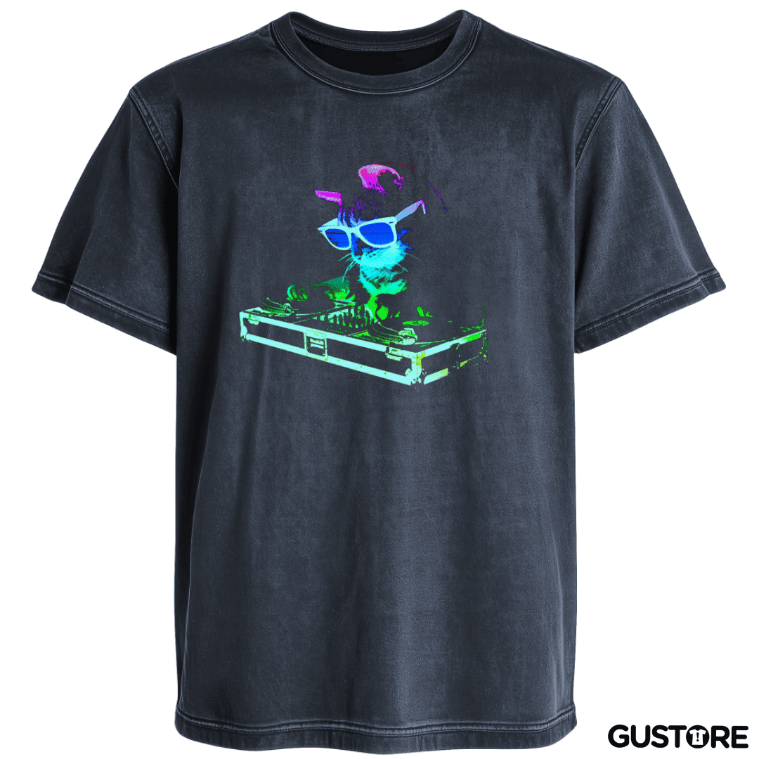 Polera desgastada Dj gatito