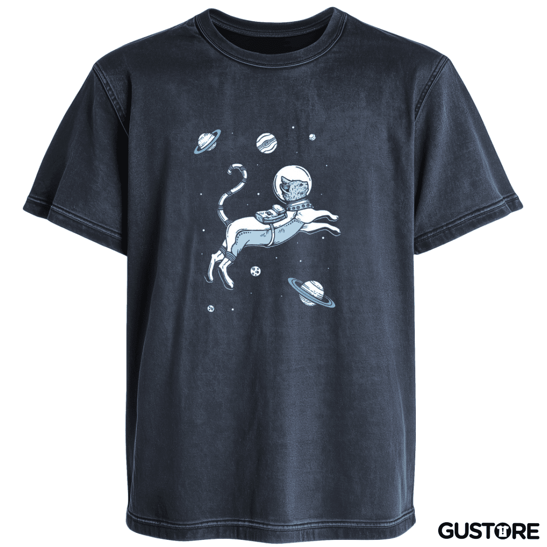 Polera desgastada Gatito espacial con planetas