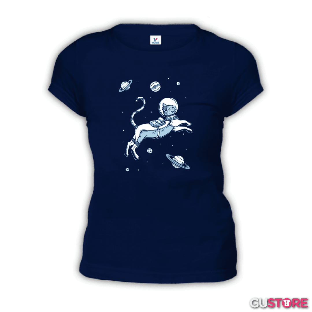 Polera de Mujer Gatito espacial con planetas