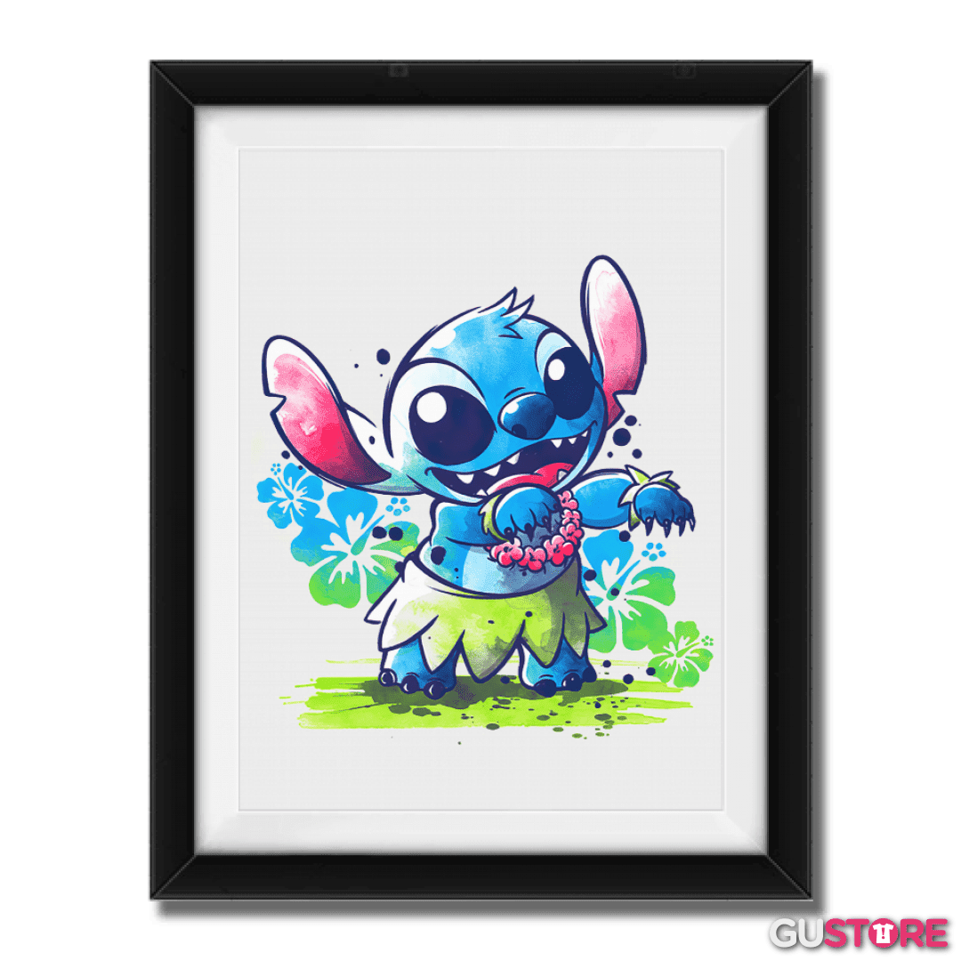 Cuadro decorativo Stitch hawaiano