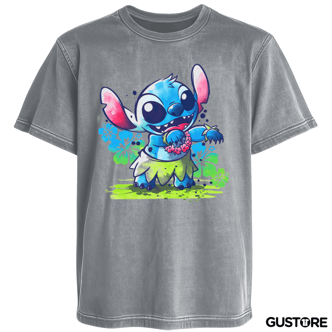 Polera desgastada Stitch hawaiano