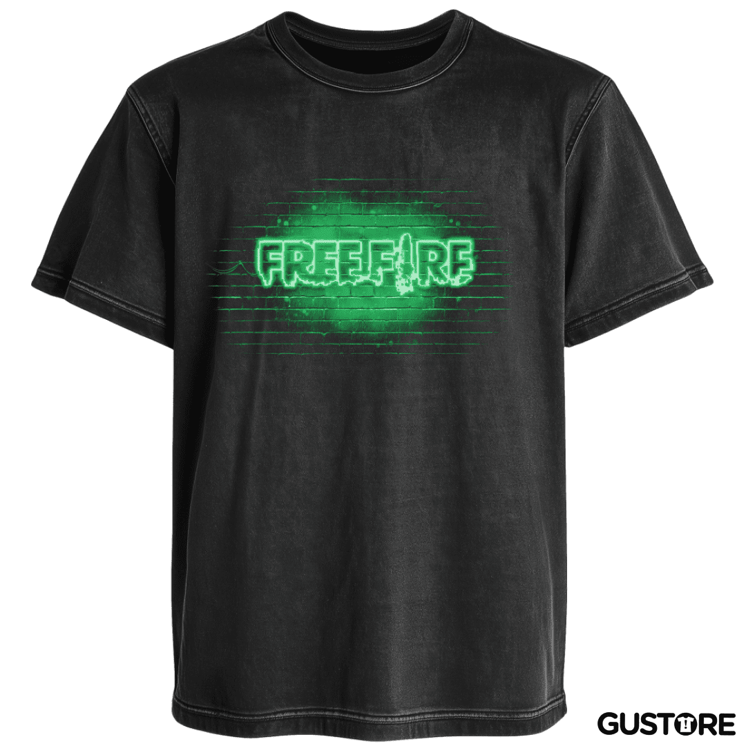 Polera desgastada Free fire neon verde