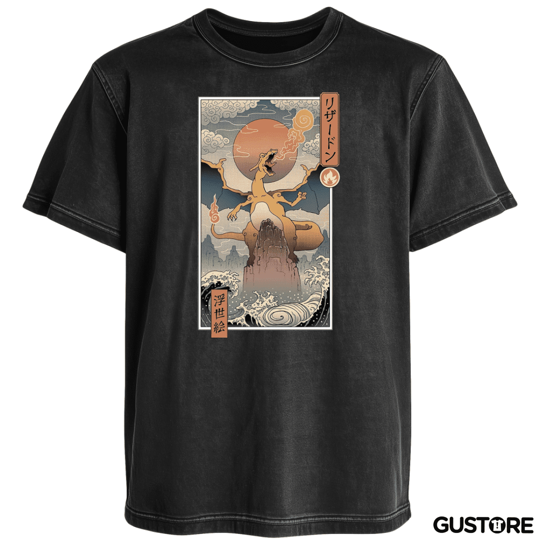 Polera desgastada Charizard Ukiyo-e
