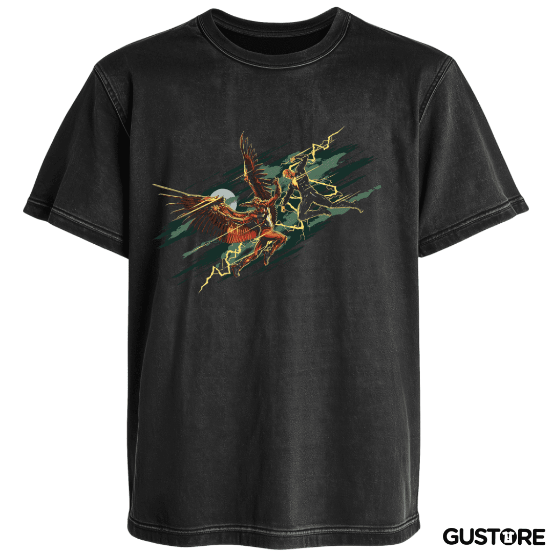Polera desgastada Black Adam vs Hombre Halcón