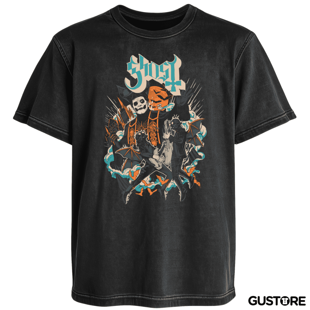 Polera desgastada Ghost Papa IV y Ghouls