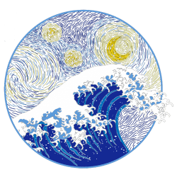 Estampado de La gran ola starry night